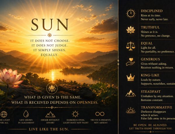Golden sunrise over mountains symbolizing truth, balance, and equality, showing how the sun shines equally without preference