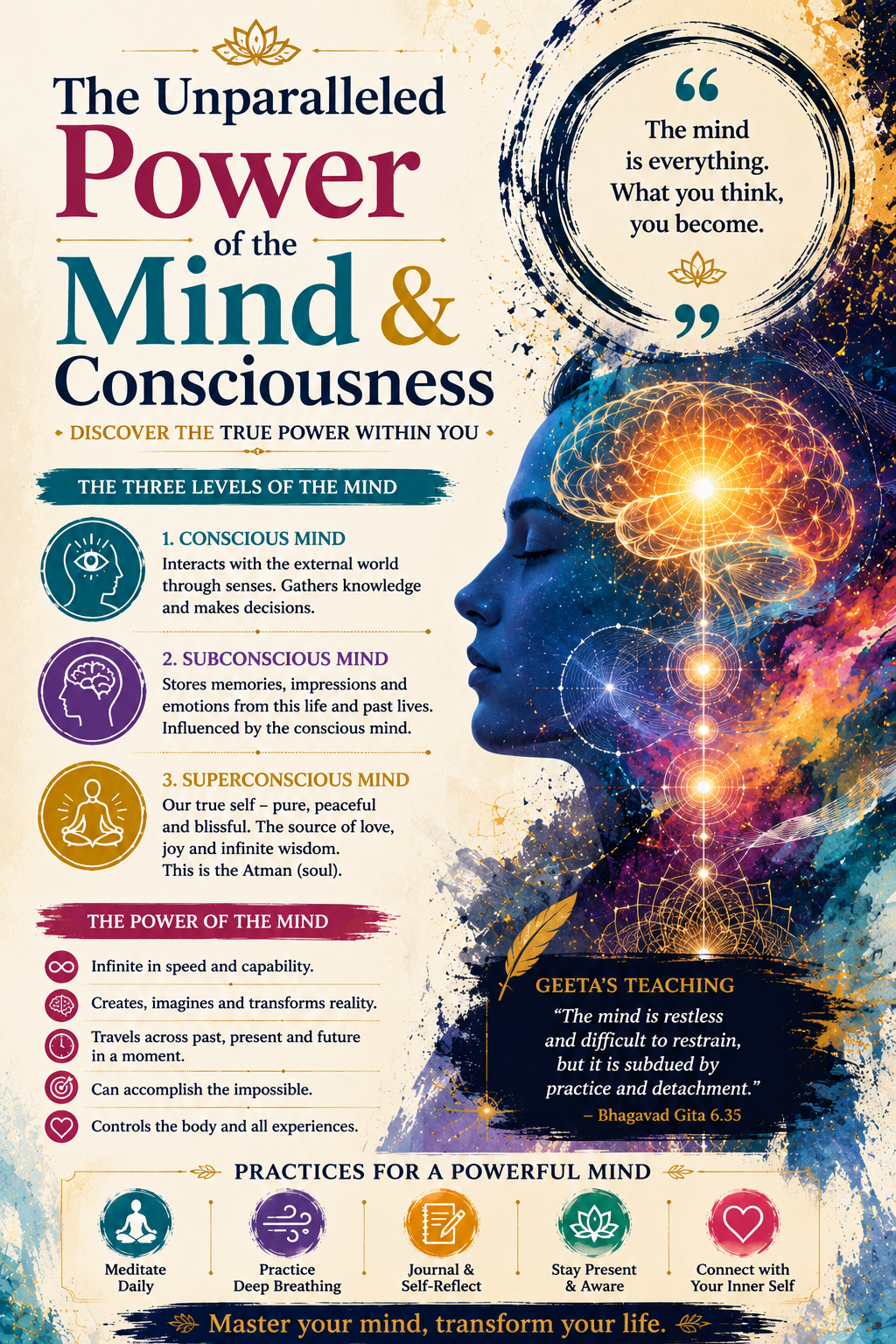 Your thoughts influence your rmind, but awareness exists beyond every thought. Discover how mindfulness, silence, and consciousness transform inner life.