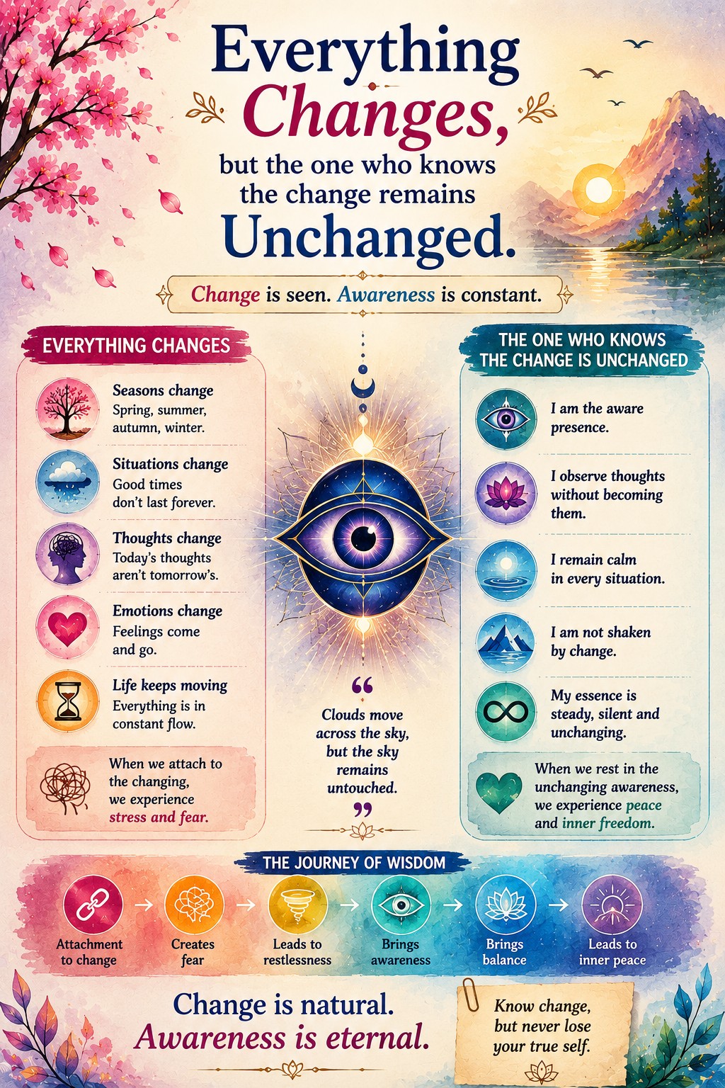 Life keeps changing, yet the awareness observing every experience silently remains the same. Discover the spiritual wisdom hidden beyond change.