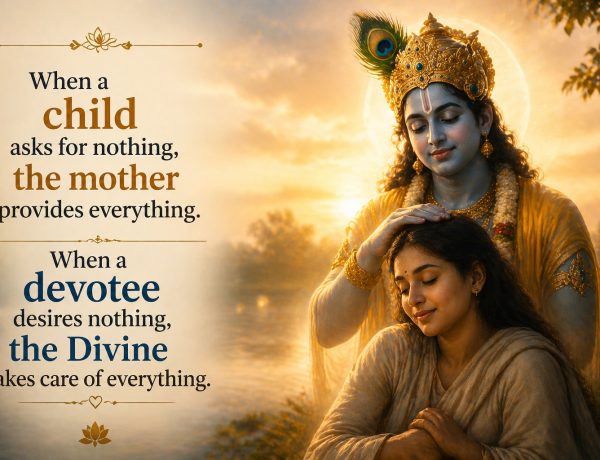 A peaceful devotee being blessed by a divine presence symbolizing trust, surrender, and how the Divine takes care when desires fade