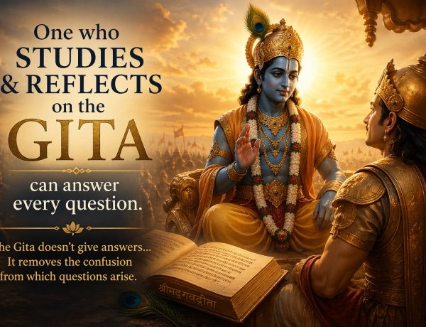 Krishna guiding Arjuna on a chariot symbolizing divine wisdom, clarity, and the removal of confusion through the teachings of the Gita