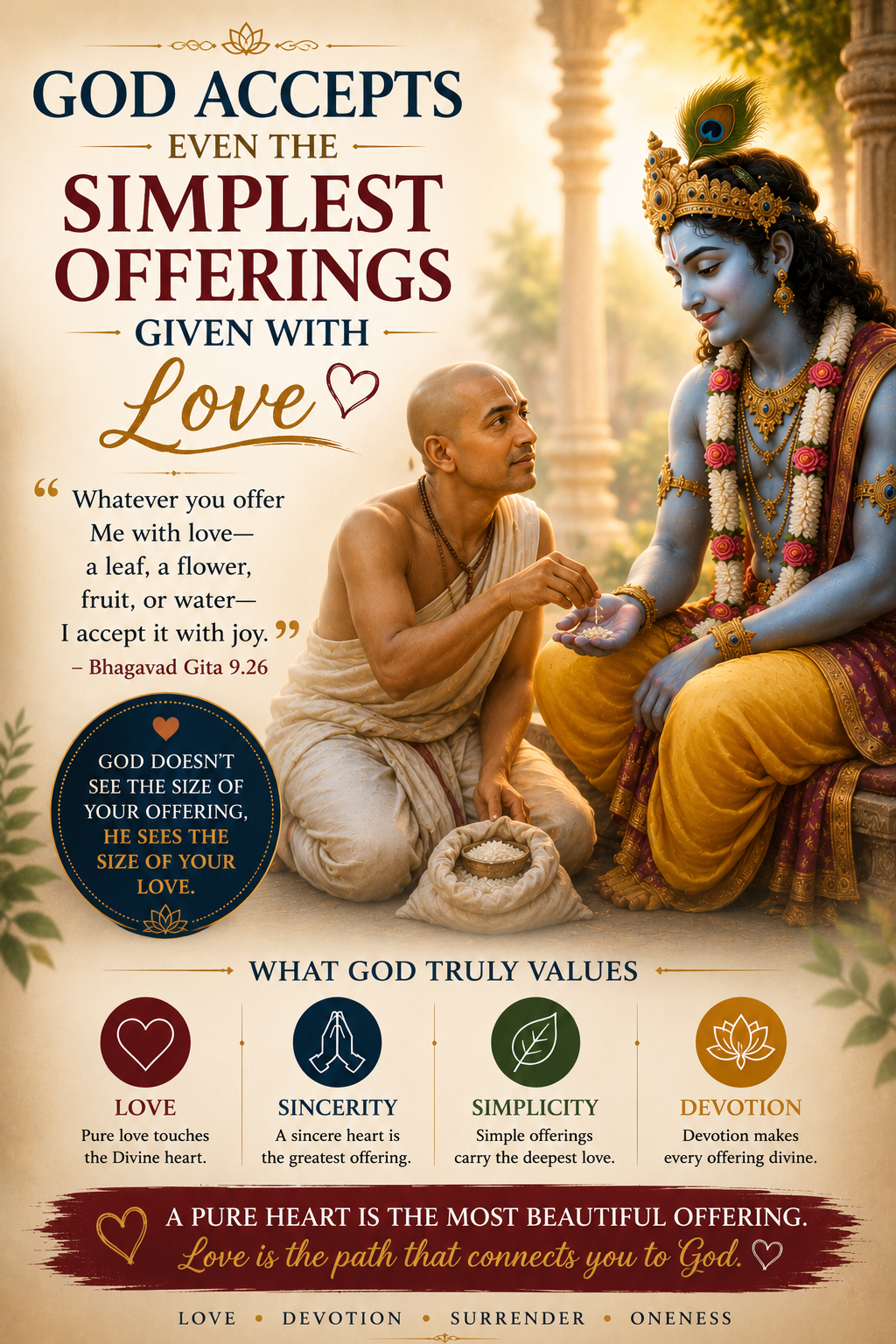 Lord Krishna lovingly accepting a grains of rice from Sudama