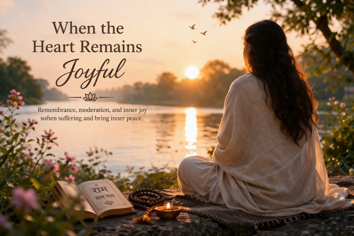 Inner joy and peaceful meditation by a lake representing calmness, balance, and spiritual reflection