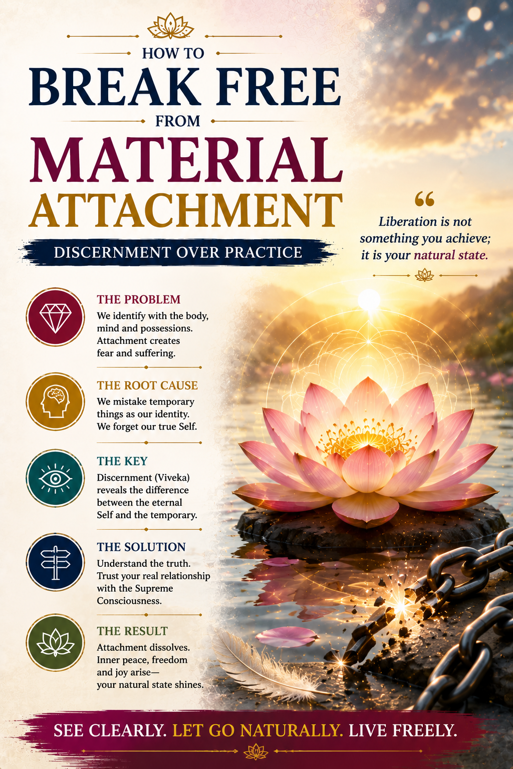 Discover how discernment, awareness, and inner clarity help dissolve material attachment naturally. Learn a balanced spiritual approach to freedom, peace, and mindful living.