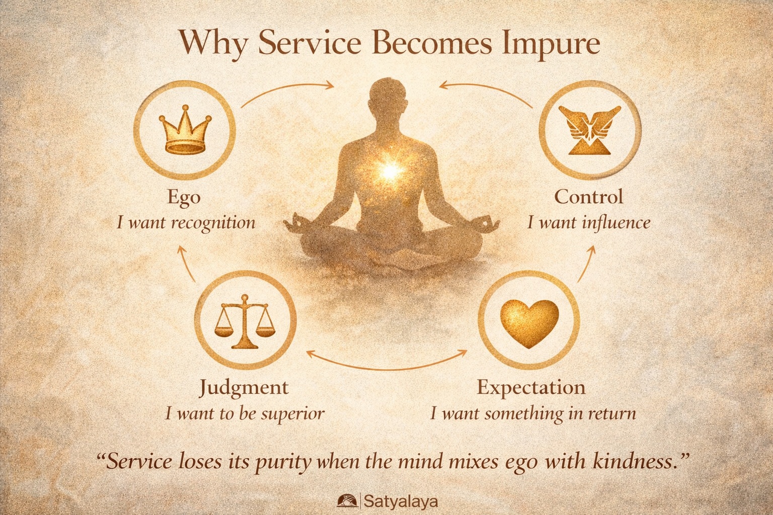 true meaning of service diagram showing ego expectation control and judgment affecting purity of seva