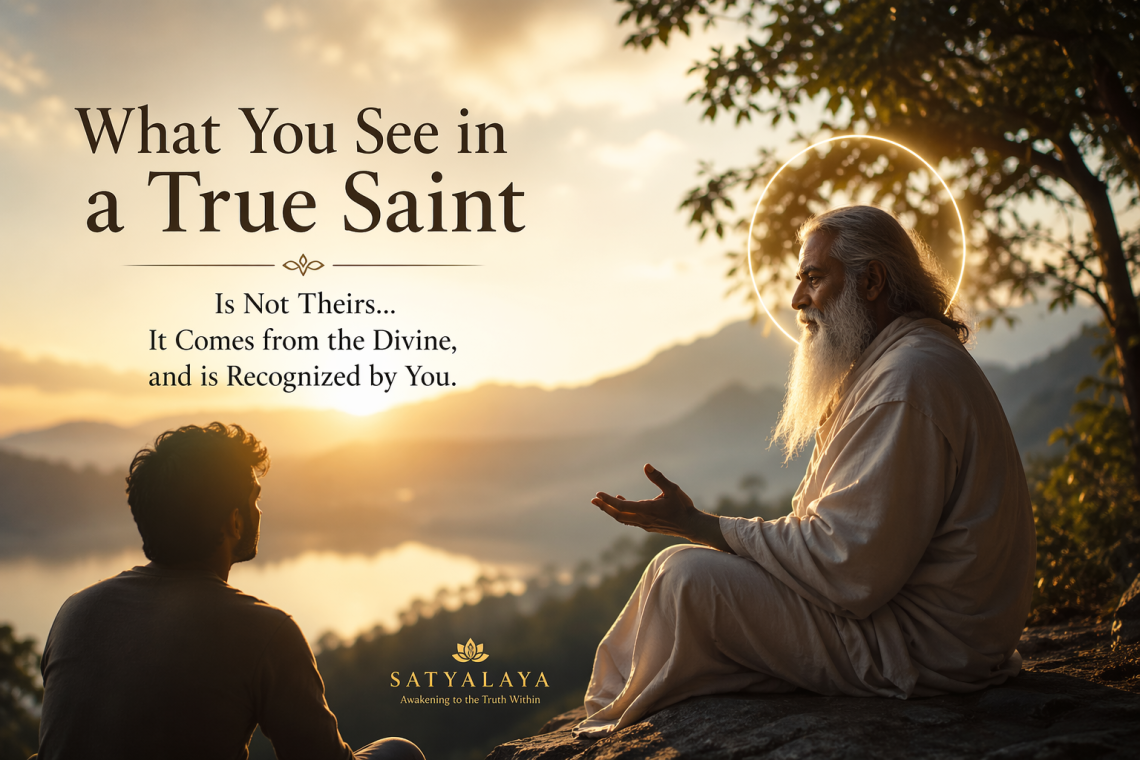 A serene spiritual teacher and seeker representing divine qualities