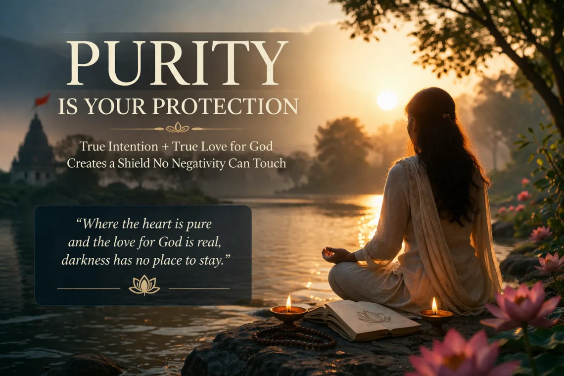 A person meditating peacefully near water representing purity, devotion, and inner protection from negativity