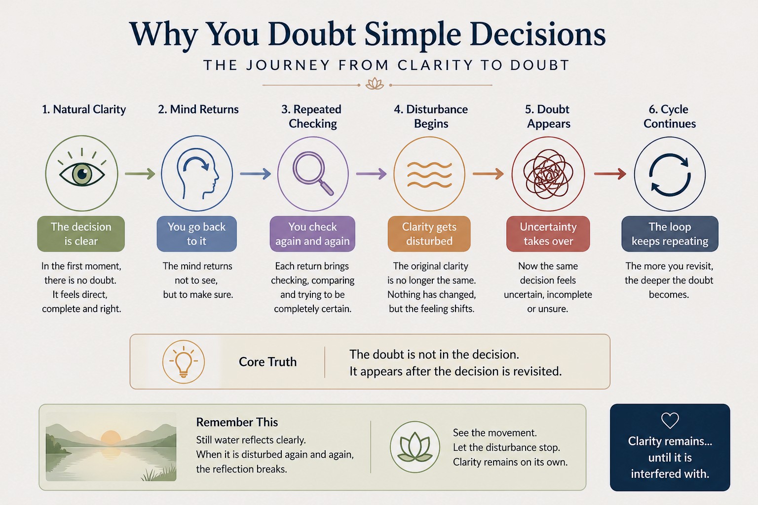 diagram showing how clarity turns into doubt through repeated checking and overthinking
