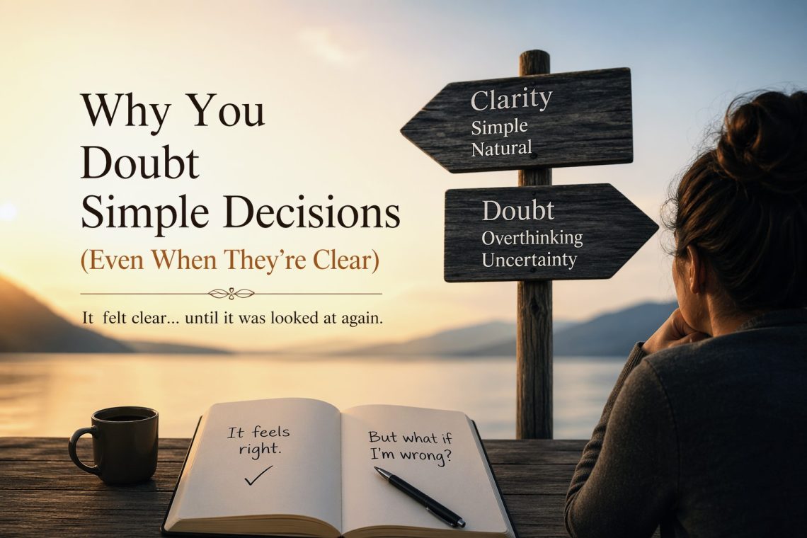 clear reflection turning blurred symbolizing how repeated thinking and checking create doubt in simple decisions