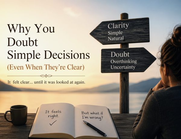 clear reflection turning blurred symbolizing how repeated thinking and checking create doubt in simple decisions