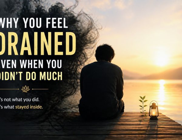 person sitting quietly feeling mentally drained with dark thoughts fading into a calm light background