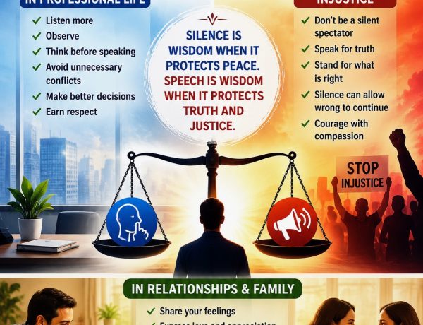 balance between silence, communication, relationships, professional success, truth, and justice through thoughtful visual metaphors.