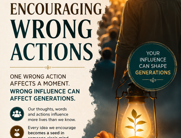 Image showing one person's influence spreading through society, symbolizing the responsibility of encouraging truth instead of wrong actions.