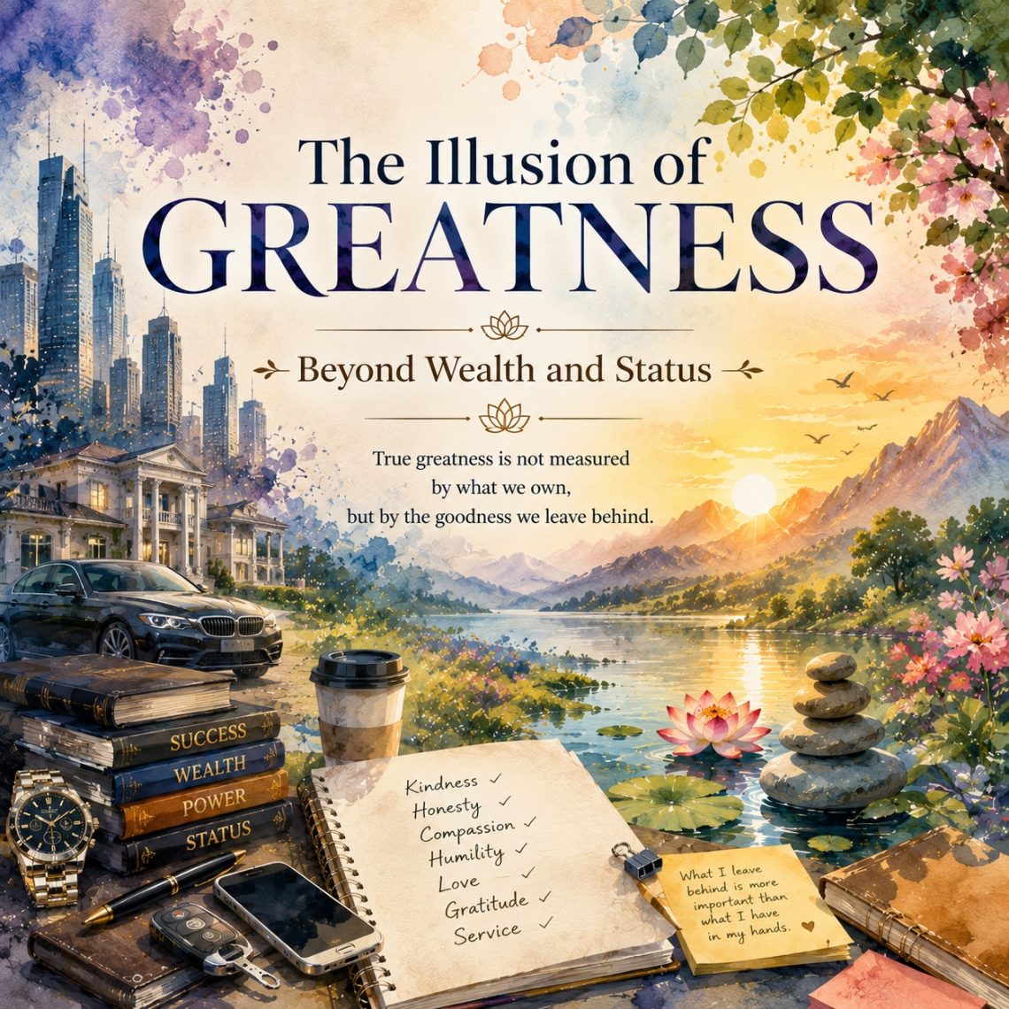 true greatness beyond wealth, status, and material possessions through inner virtues and Vedic wisdom.