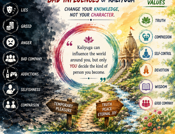 Difference between the bad influences of Kaliyuga and timeless spiritual values, highlighting the importance of protecting character through wisdom, devotion, and Dharma.